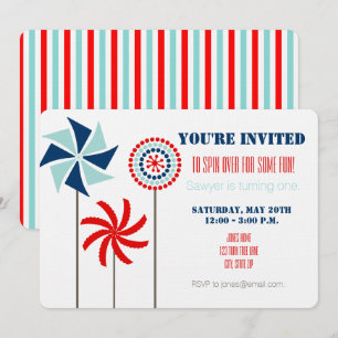 Invitation d'anniversaire Patriotic Pinwheel