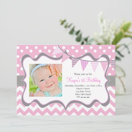 Invitation d'anniversaire Pendentif Chevron et Dot (Debout devant)