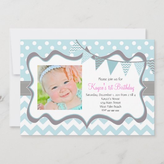 Invitation d'anniversaire Pendentif Chevron et Dot (Devant)