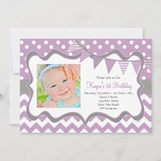 Invitation d'anniversaire Pendentif Chevron et Dot (Devant)