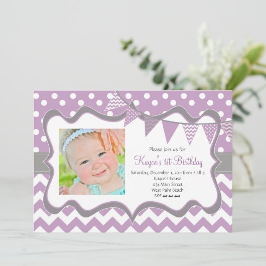 Invitation d'anniversaire Pendentif Chevron et Dot (Debout devant)