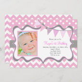 Invitation d'anniversaire Pendentif Chevron et Dot (Devant / Derrière)