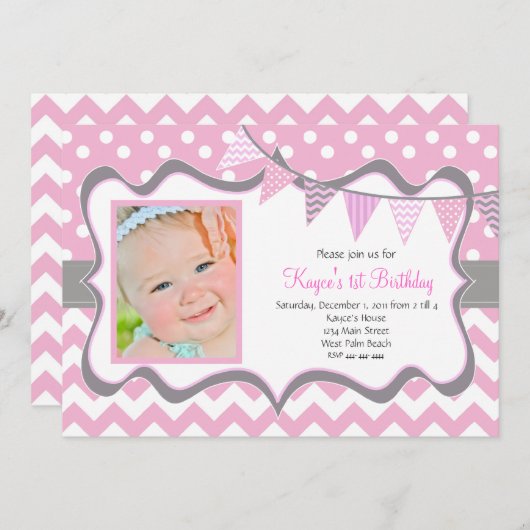 Invitation d'anniversaire Pendentif Chevron et Dot (Devant / Derrière)