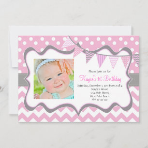 Invitation d'anniversaire pendentif Chevron et poi