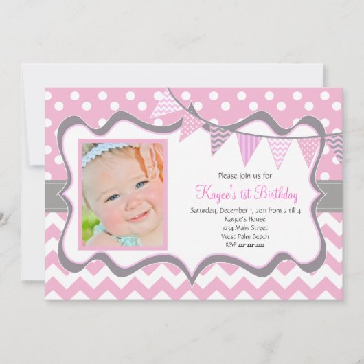 Invitation d'anniversaire pendentif Chevron et poi (Devant)