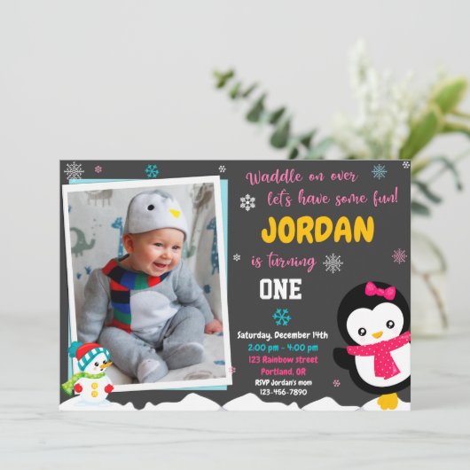 Invitation d'anniversaire Penguin (Debout devant)