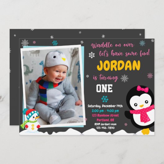 Invitation d'anniversaire Penguin (Devant / Derrière)