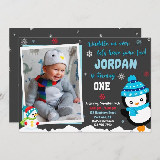 Invitation d'anniversaire Penguin (Devant / Derrière)