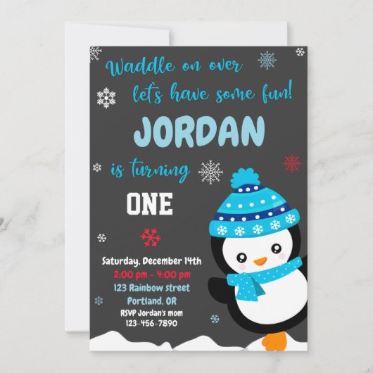 Invitation d'anniversaire Penguin (Devant)