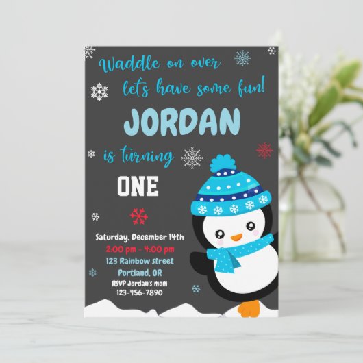 Invitation d'anniversaire Penguin (Debout devant)