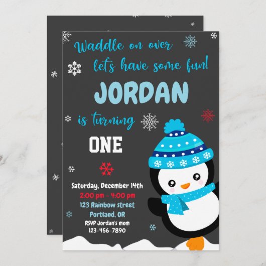 Invitation d'anniversaire Penguin (Devant / Derrière)