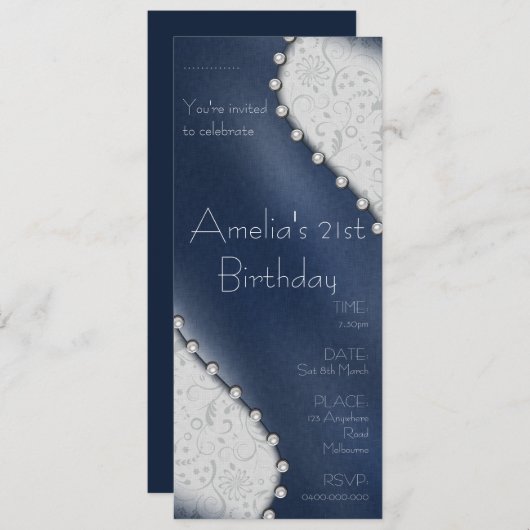 Invitation d'anniversaire Perle (Devant / Derrière)