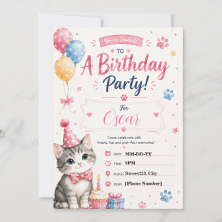 Invitation d'anniversaire personnalisable de chat