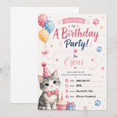 Invitation d'anniversaire personnalisable de chat (Devant / Derrière)