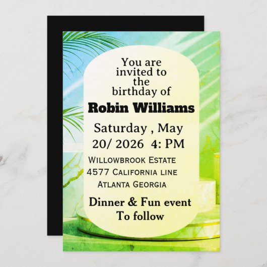 Invitation d'anniversaire personnalisable pour adu (Devant / Derrière)