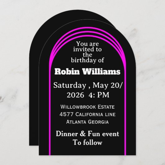 Invitation d'anniversaire personnalisable pour adu (Devant / Derrière)