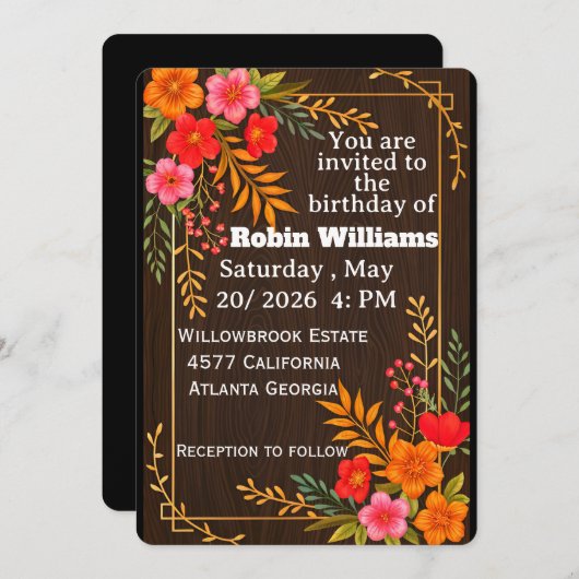 Invitation d'anniversaire personnalisable pour adu (Devant / Derrière)