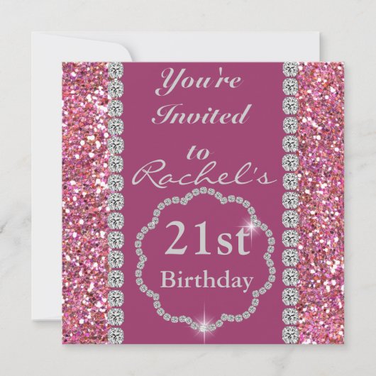 Invitation d'anniversaire personnalisée 21E BLING (Devant)