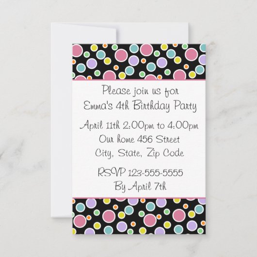 Invitation d'anniversaire personnalisée à pois col (Devant)