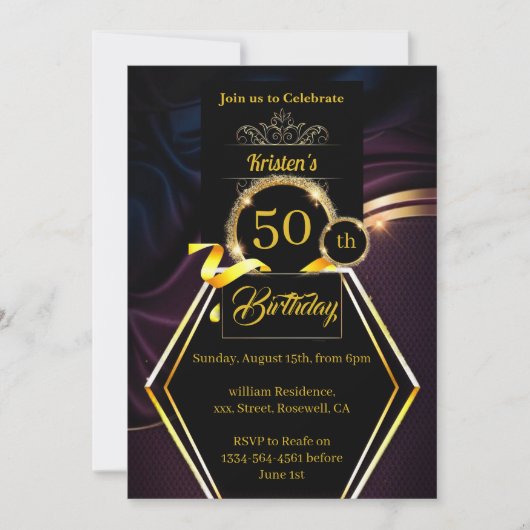 Invitation d'anniversaire personnalisée Gold et Pu (Devant)