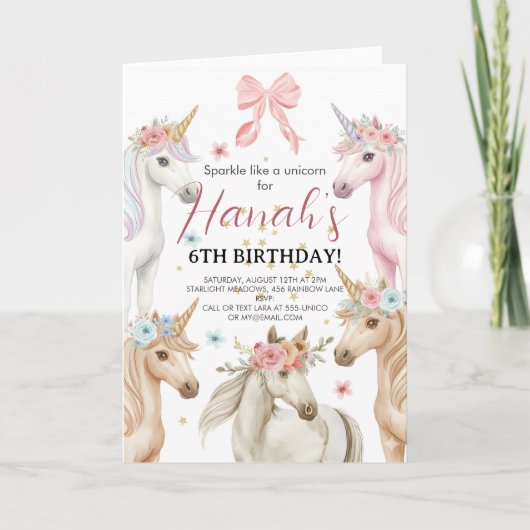 Invitation d'anniversaire personnalisée Licorne su (Devant)