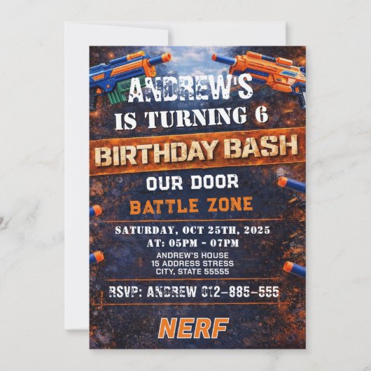 Invitation d'anniversaire personnalisée Nerf (Devant)