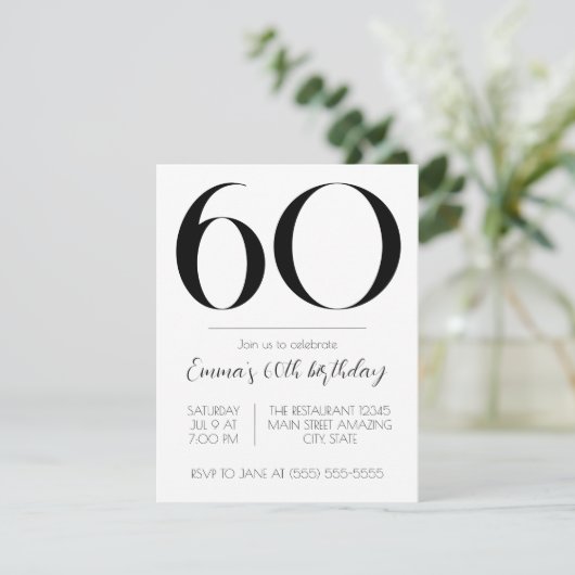 Invitation d'anniversaire personnalisée noir et bl (Debout devant)