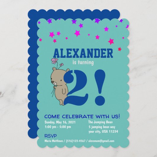 Invitation d'anniversaire personnalisée pour bébé (Devant / Derrière)