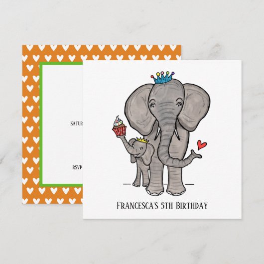 Invitation d'anniversaire personnalisée pour éléph (Devant / Derrière)