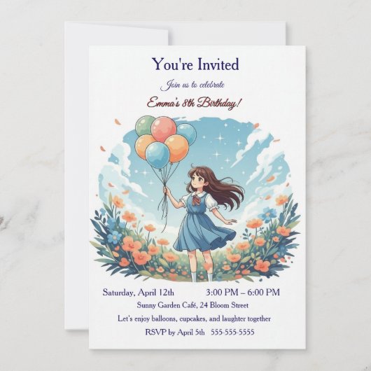 Invitation d'anniversaire personnalisée pour une f (Devant)
