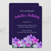 Invitation d'anniversaire personnalisée rose lilas (Devant / Derrière)