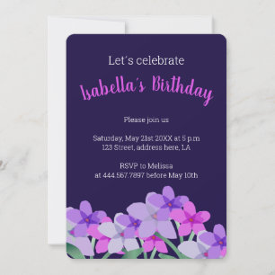 Invitation d'anniversaire personnalisée rose lilas