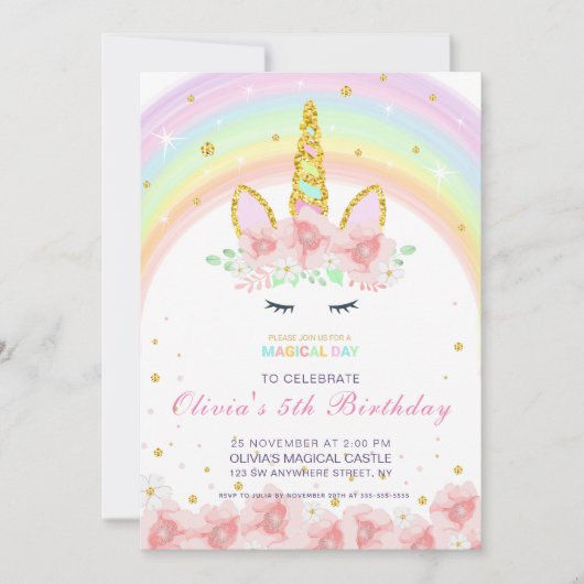 Invitation d'anniversaire personnalisée Unicorn Ra (Devant)