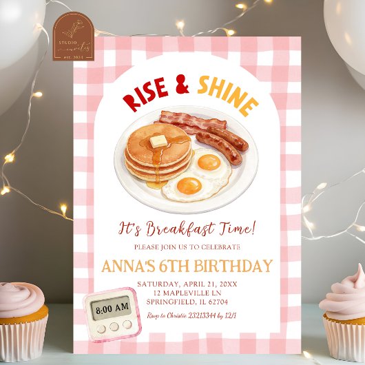 Invitation d'anniversaire Petit déjeuner Red Gingh