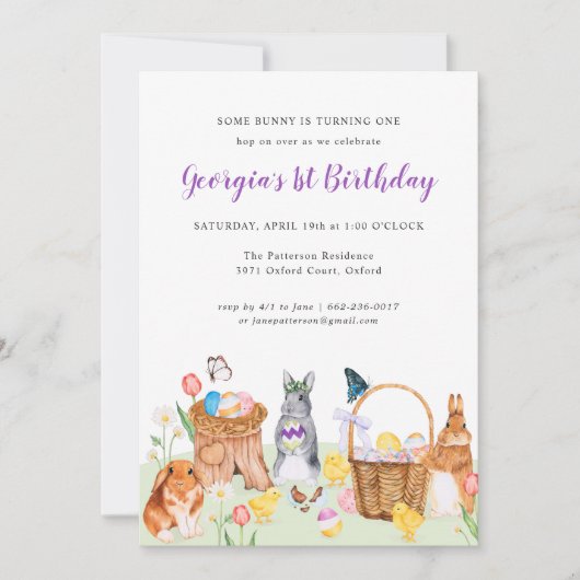Invitation d'anniversaire Petite Lapin Printemps V (Devant)
