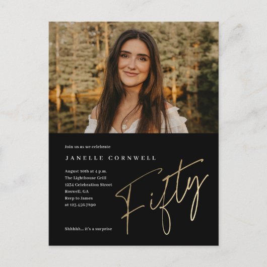 Invitation d'anniversaire photo 50 ans minimaliste (Devant)