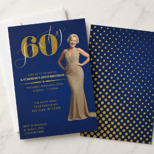 Invitation d'anniversaire photo 60 ans Sixty Blue