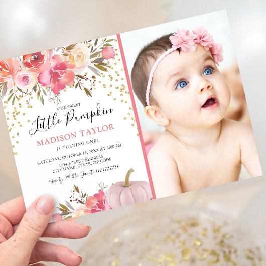 Invitation d'anniversaire photo de fille citrouill