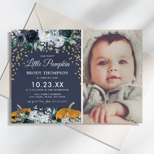 Invitation d'anniversaire photo de garçon citrouil