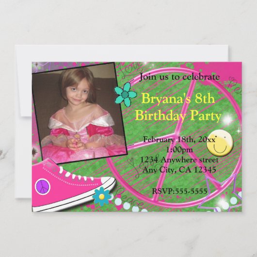 Invitation d'anniversaire photo doodle funky pour (Devant)