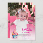 Invitation d'anniversaire photo Fille Gâteau Cupca (Devant / Derrière)