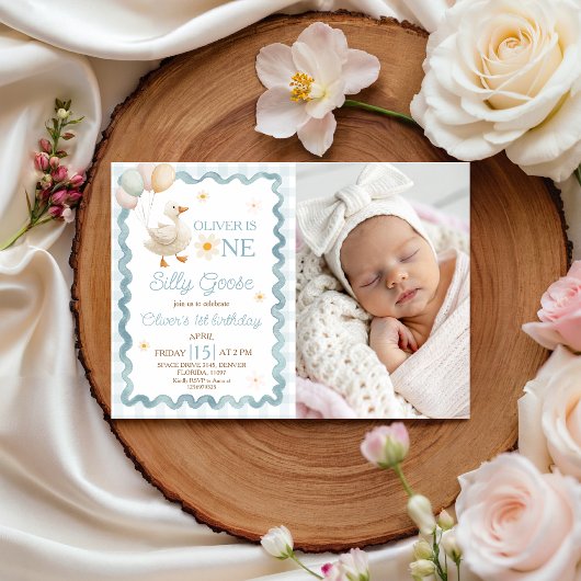 Invitation d'anniversaire photo Gingham Silly Goos