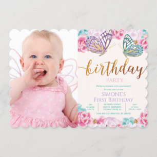 Invitation d'anniversaire photo papillon TOUT ÂGE