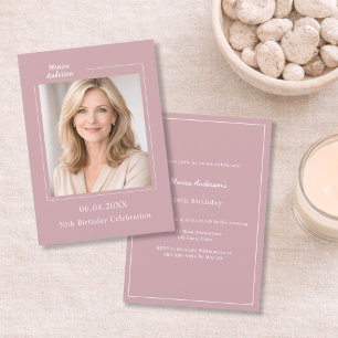 Invitation d'anniversaire photo rose poussiéreuse