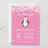 Invitation d'anniversaire Pingouin Winter Pink (Devant)