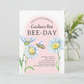 Invitation d'anniversaire Pink Bee-Day avec des ma (Debout devant)