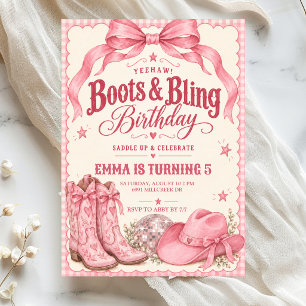 Invitation d'anniversaire Pink Boots & Bling