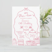 Invitation d'anniversaire Pink Bow Hand Doodle Let (Debout devant)
