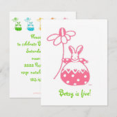 Invitation d'anniversaire Pink Daisy Bunny (Devant / Derrière)