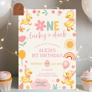 Invitation d'anniversaire Pink Girl One Lucky Duck
